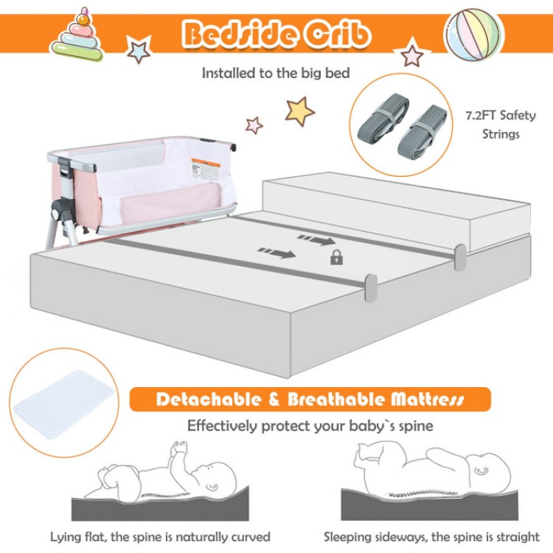 Baby Bedside Bassinet with Storage Basket and Wheels Baby Bedside Bassinet with Storage Basket and Wheels