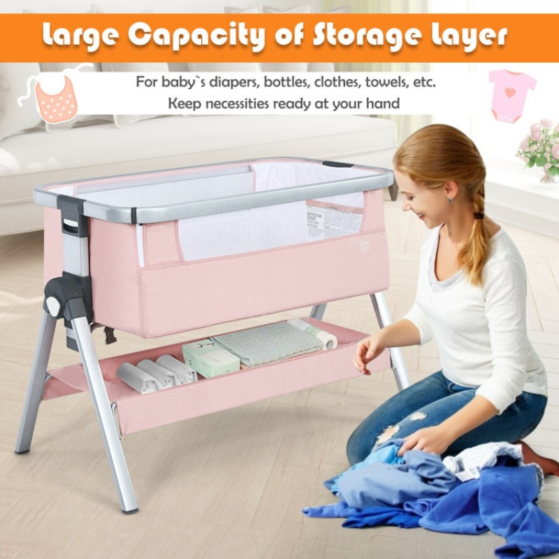 Baby Bedside Bassinet with Storage Basket and Wheels Baby Bedside Bassinet with Storage Basket and Wheels