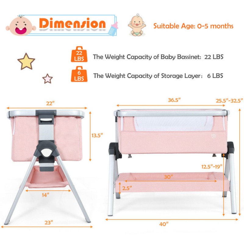 Baby Bedside Bassinet with Storage Basket and Wheels Baby Bedside Bassinet with Storage Basket and Wheels