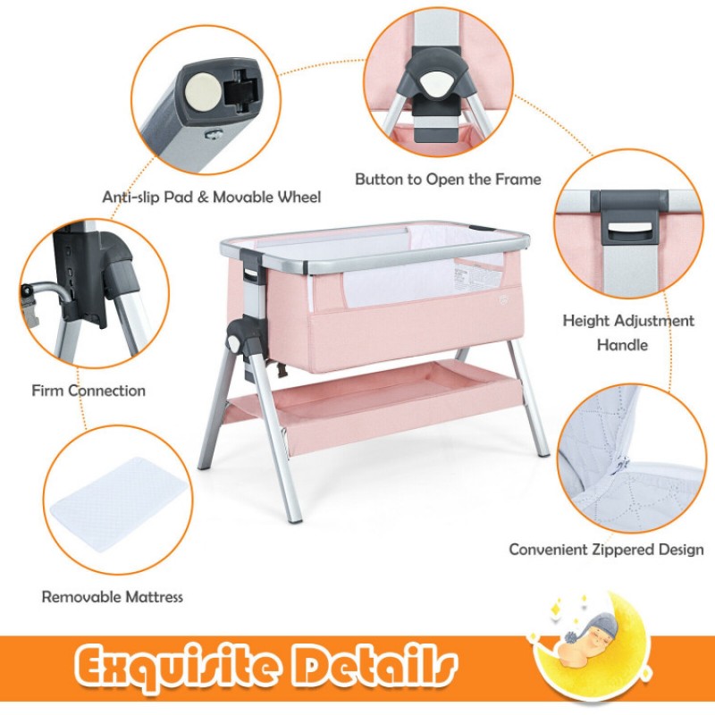 Baby Bedside Bassinet with Storage Basket and Wheels Baby Bedside Bassinet with Storage Basket and Wheels