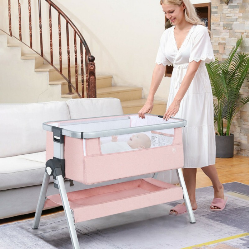 Baby Bedside Bassinet with Storage Basket and Wheels Baby Bedside Bassinet with Storage Basket and Wheels