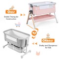 Baby Bedside Bassinet with Storage Basket and Wheels