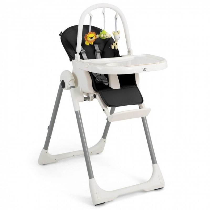 4-in-1 Foldable Baby High Chair with 7 Adjustable Heights and Free Toys Bar