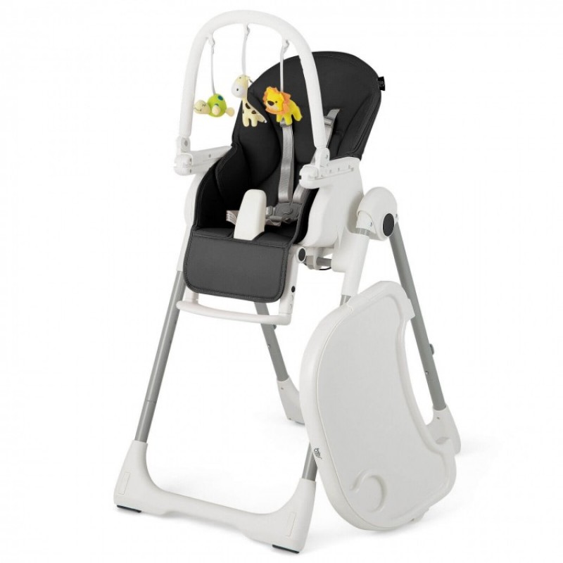 4-in-1 Foldable Baby High Chair with 7 Adjustable Heights and Free Toys Bar