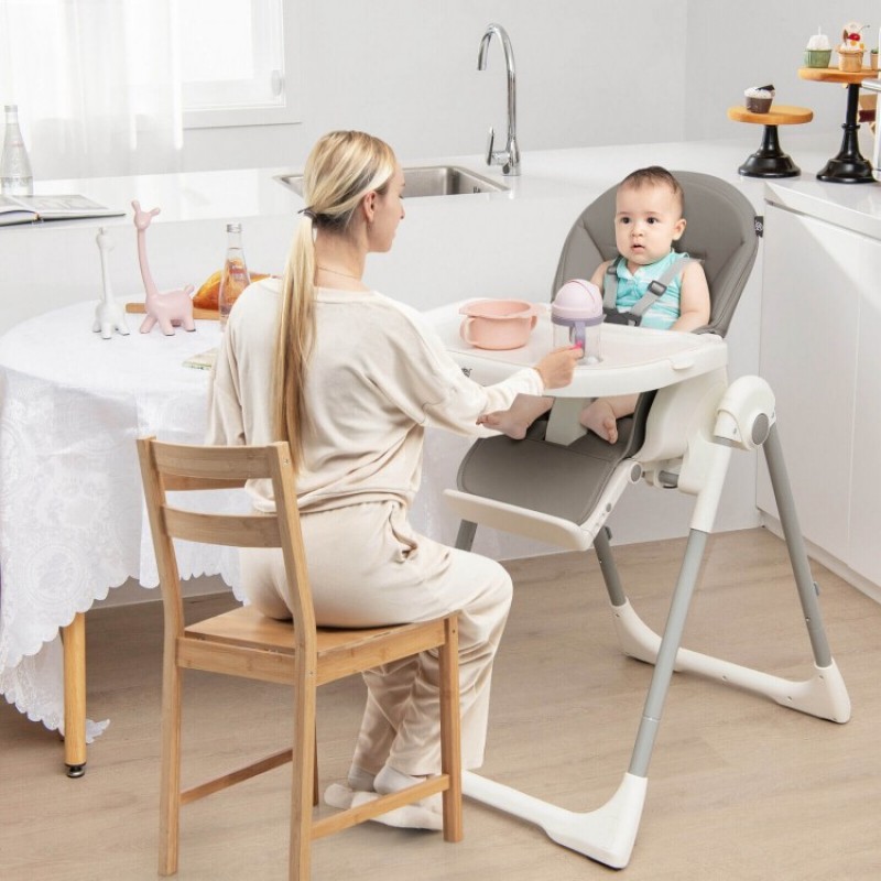 4-in-1 Foldable Baby High Chair with 7 Adjustable Heights and Free Toys Bar