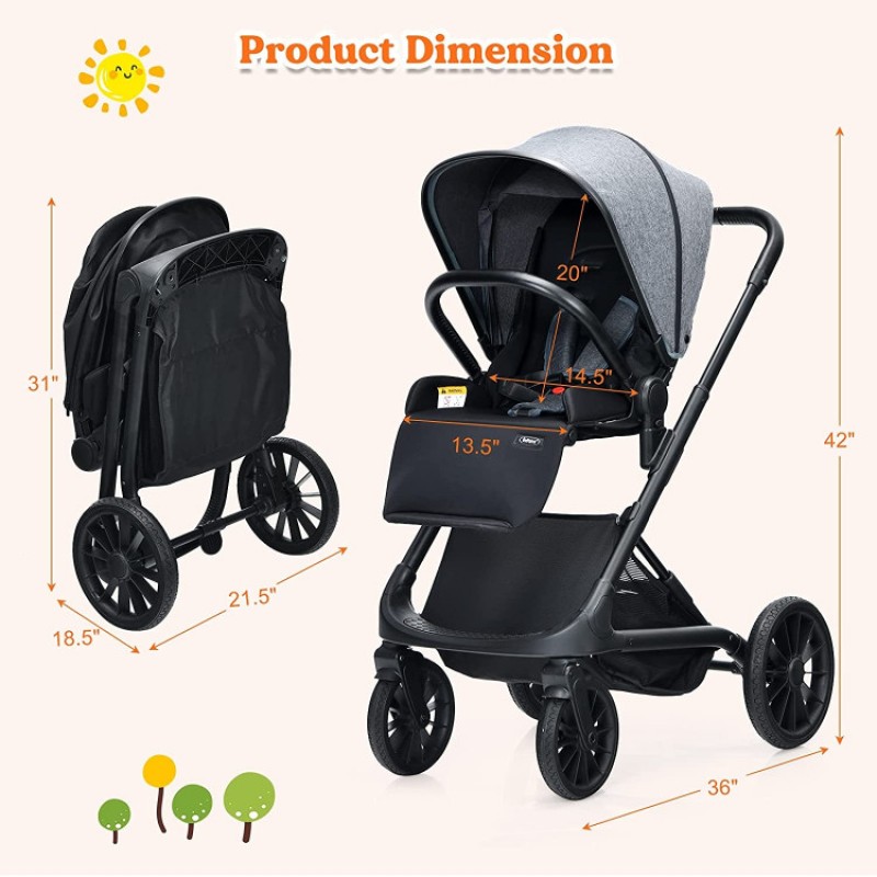 2-in-1 Convertible Baby Stroller with Oversized Storage Basket 2-in-1 Convertible Baby Stroller with Oversized Storage Basket