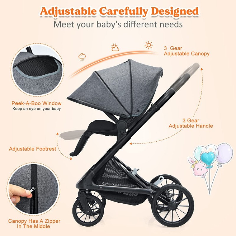 2-in-1 Convertible Baby Stroller with Oversized Storage Basket