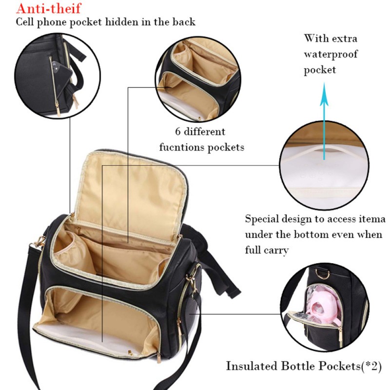 Baby Diaper Bag Mommy Backpack PU Leather Nursing Bag M19730