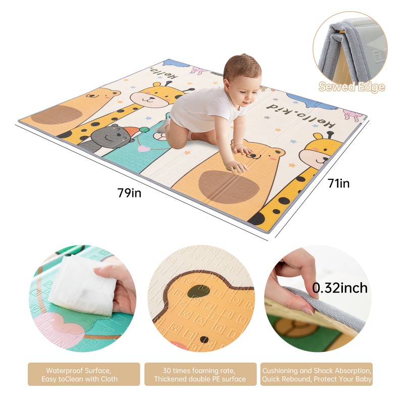 SteAnny Baby Playmat, 2-Sided Reversible, Waterproof & Anti-Slip, Extra Large Foldable Play Mat with Travel Bag