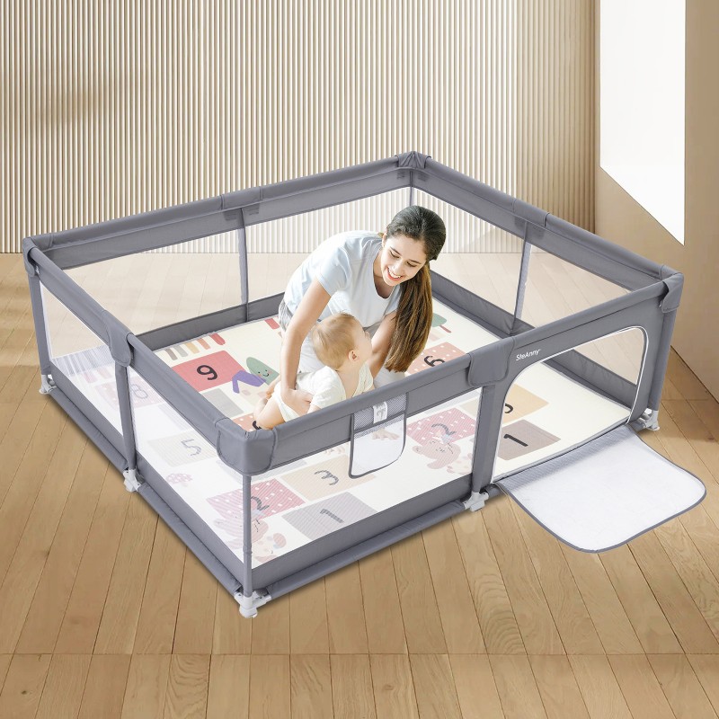 Large Baby Playpen with Mat, Play Yard for Toddlers, Includes Balls, Pull Rings, Anti-Slip Suckers, and Gate – Indoor & Outdoor Use