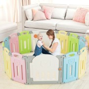 14-Panel Foldable Baby Playpen with Lockable Gate and Non-slip Bases 14-Panel Foldable Baby Playpen with Lockable Gate and Non-slip Bases