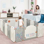 16-Panel Foldable Baby Activity Playpen with Lock Door 16-Panel Foldable Baby Activity Playpen with Lock Door
