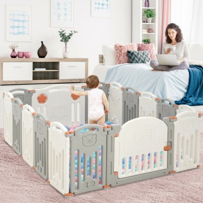 16-Panel Foldable Baby Activity Playpen with Lock Door 16-Panel Foldable Baby Activity Playpen with Lock Door