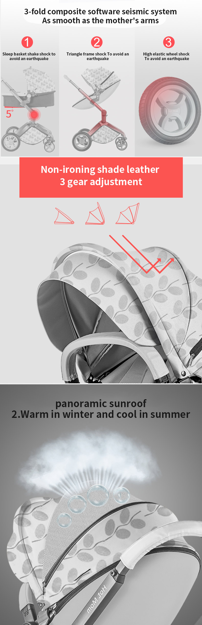 Hotmom 3-In-1 Pram Baby Stroller With Car Seat Toddler Carriage | SteAnny  Baby Shop